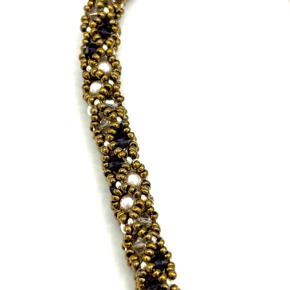 HAND CRAFTED Netted Crystal and Pearl Bracelet Bronze - Picture 6 of 8